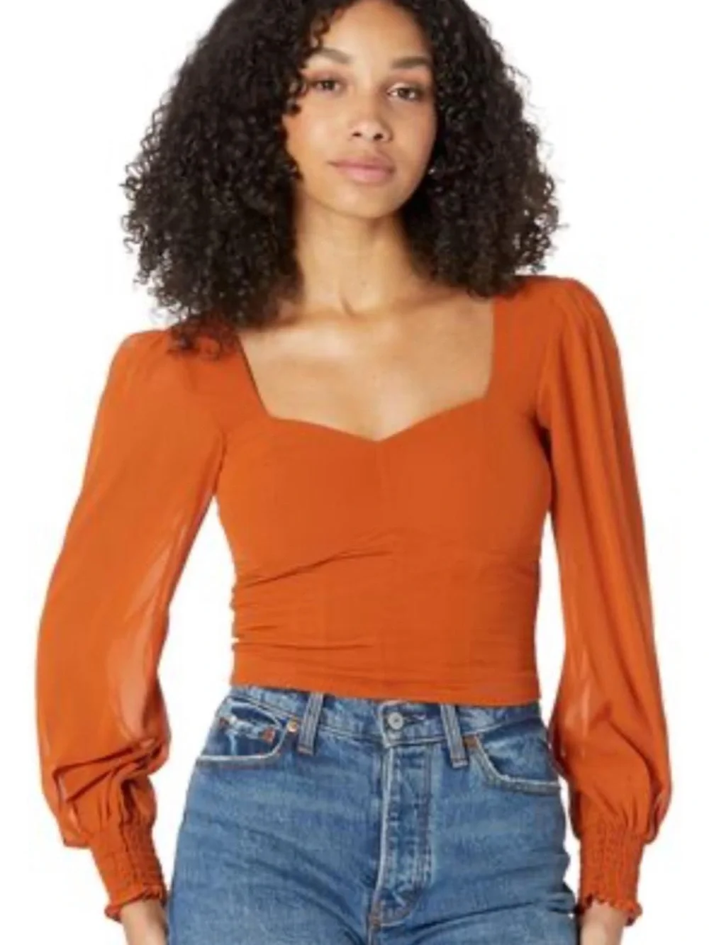 Abercrombie & Fitch Sweetheart Neckline Long Puff Sleeve Crop Blouse Size S EUC